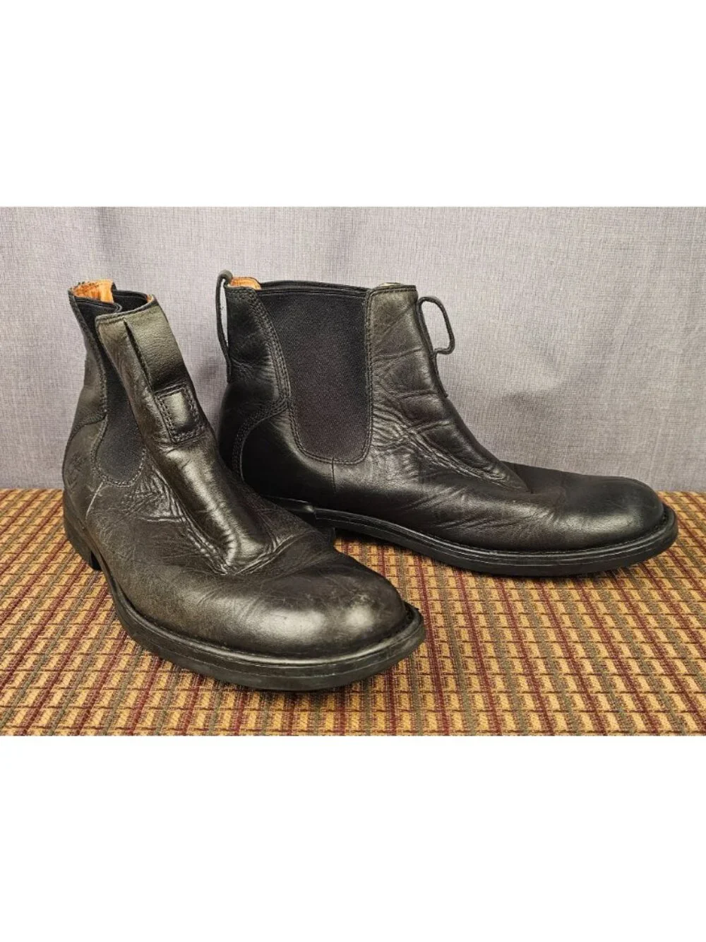 Timberland Mens Black Leather Waterproof Chelsea Boots Size 12M Durable Outsole